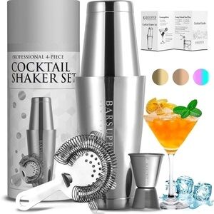 Brand New Professional Boston Cocktail Shaker 4-Piece Bar Set Stainless Steel
